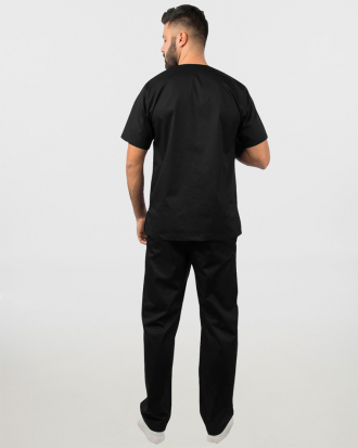 Unisex σετ (Scrub) μπλούζα με λαιμό βε και παντελόνι με ελαστική μέση και 3 τσέπες σε μαύρο χρώμα,KENKO