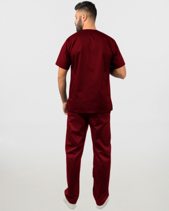 Unisex σετ (Scrub) μπλούζα με λαιμό βε και παντελόνι με ελαστική μέση και 3 τσέπες σε μπορντό χρώμα,KENKO