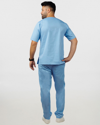 Unisex σετ (Scrub) μπλούζα με λαιμό βε και παντελόνι με ελαστική μέση και 3 τσέπες σε σιέλ χρώμα,KENKO