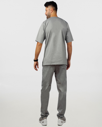 Unisex σετ (Scrub) μπλούζα με λαιμό βε και παντελόνι με ελαστική μέση και 3 τσέπες σε ανοιχτό γκρι χρώμα,KENKO