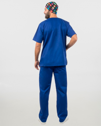 Unisex σετ (Scrub) μπλούζα με λαιμό βε και παντελόνι με ελαστική μέση και 3 τσέπες σε μπλε ρουα χρώμα,KENKO