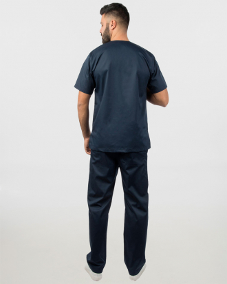 Unisex σετ (Scrub) μπλούζα με λαιμό βε και παντελόνι με ελαστική μέση και 3 τσέπες σε σκούρο μπλε χρώμα,KENKO