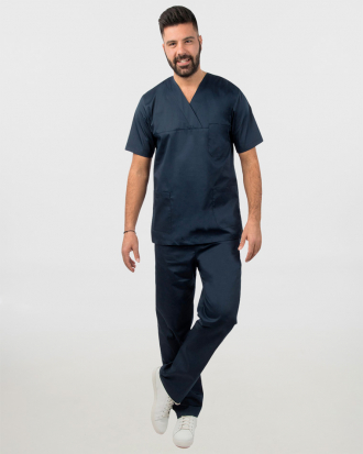 Unisex σετ (Scrub) μπλούζα με λαιμό βε και παντελόνι με ελαστική μέση και 3 τσέπες σε σκούρο μπλε χρώμα,KENKO