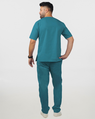 Unisex σετ (Scrub) μπλούζα με λαιμό βε και παντελόνι με ελαστική μέση και 3 τσέπες σε πετρόλ χρώμα,KENKO