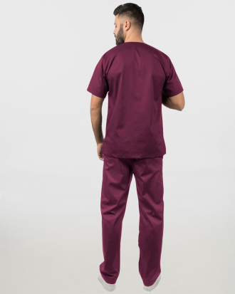 Unisex σετ (Scrub) μπλούζα με λαιμό βε και παντελόνι με ελαστική μέση και 3 τσέπες σε σκούρο μωβ  χρώμα,KENKO