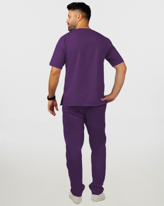 Unisex σετ (Scrub) μπλούζα με λαιμό βε και παντελόνι με ελαστική μέση και 3 τσέπες σε βιολετί χρώμα,KENKO