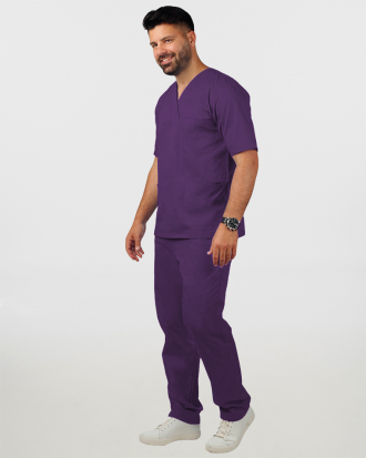 Unisex σετ (Scrub) μπλούζα με λαιμό βε και παντελόνι με ελαστική μέση και 3 τσέπες σε βιολετί χρώμα,KENKO