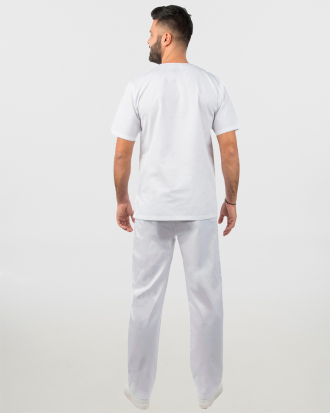 Unisex σετ, (Scrub) μπλούζα με λαιμό βε και παντελόνι με ελαστική μέση και 3 τσέπες, KANE., ΛΕΥΚΟ