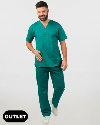 Unisex σετ (Scrub) μπλούζα με λαιμό βε και παντελόνι με ελαστική μέση και 3 τσέπες σε πράσινο χειρουργικό χρώμα,KENKO