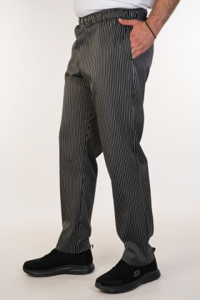 Unisex παντελόνι με ελαστική μέση και 3 τσέπες, από σύμμικτη καμπαρντίνα 195g/m², ριγέ μαύρο/λευκό, Kevin-322BW, ΡΙΓΕ ΜΑΥΡΟ-ΛΕΥΚΟ