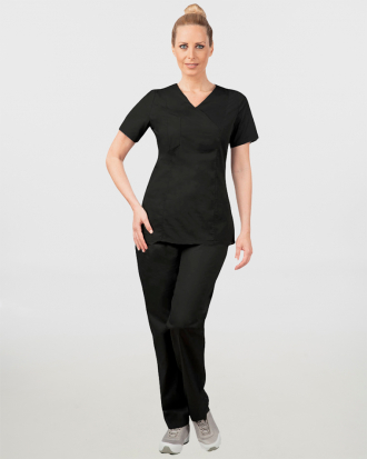 Γυναικείο σετ, (Scrub) μπλούζα με λαιμό βε και παντελόνι με ελαστική μέση και 3 τσέπες NAMI, ΜΑΥΡΟ
