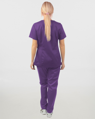 Γυναικείο σετ, (Scrub) μπλούζα με λαιμό βε και παντελόνι με ελαστική μέση και 3 τσέπες σε βιολετί χρώμα,MONDAI