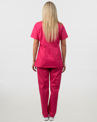Γυναικείο σετ, (Scrub) μπλούζα με λαιμό βε και παντελόνι με ελαστική μέση και 3 τσέπες σε φούξια χρώμα,MONDAI