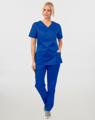 Γυναικείο σετ, (Scrub) μπλούζα με λαιμό βε και παντελόνι με ελαστική μέση και 3 τσέπες σε μπλε ρουά χρώμα,MONDAI