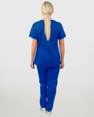 Γυναικείο σετ, (Scrub) μπλούζα με λαιμό βε και παντελόνι με ελαστική μέση και 3 τσέπες NAMI, ΜΠΛΕ ΡΟΥΑ
