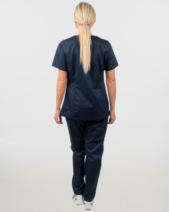 Γυναικείο σετ, (Scrub) μπλούζα με λαιμό βε και παντελόνι με ελαστική μέση και 3 τσέπες NAMI, ΜΠΛΕ ΣΚΟΥΡΟ