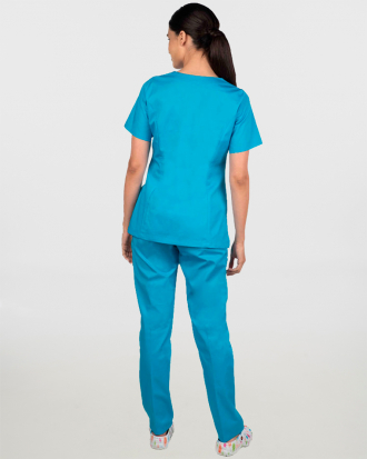 Γυναικείο σετ, (Scrub) μπλούζα με λαιμό βε και παντελόνι με ελαστική μέση και 3 τσέπες σε χρώμα μπλε του οινοπνεύματος,MONDAI