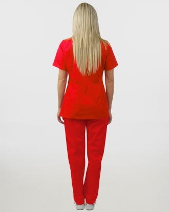 Γυναικείο σετ, (Scrub) μπλούζα με λαιμό βε και παντελόνι με ελαστική μέση και 3 τσέπες NAMI, ΚΟΚΚΙΝΟ