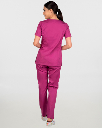 Γυναικείο σετ, (Scrub) μπλούζα με λαιμό βε και παντελόνι με ελαστική μέση και 3 τσέπες NAMI, ΒΑΤΟΜΟΥΡΟΥ
