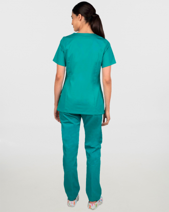 Γυναικείο σετ, (Scrub) μπλούζα με λαιμό βε και παντελόνι με ελαστική μέση και 3 τσέπες σε πράσινο χειρουργικό χρώμα,MONDAI