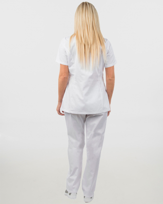 Γυναικείο σετ, (Scrub) μπλούζα με λαιμό βε και παντελόνι με ελαστική μέση και 3 τσέπες NAMI, ΛΕΥΚΟ