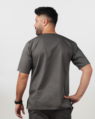 Unisex μπλούζα με λαιμό βε από σύμμικτη καμπαρντίνα, Newton-103.17, ΣΚΟΥΡΟ ΓΚΡΙ