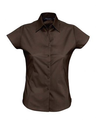 Γυναικείο κοντομάνικο stretch πουκάμισο Sols, Excess-17020, DARK BROWN