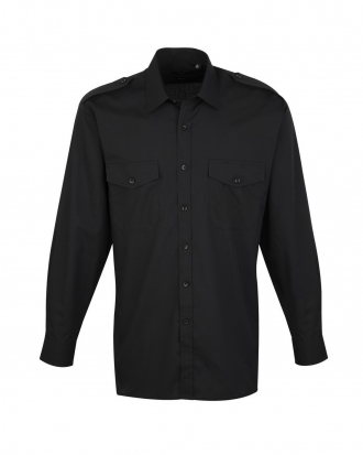 Ανδρικό πουκάμισο με επωμίδες μακρυμάνικο, Premier, PR210, ΜΑΥΡΟ