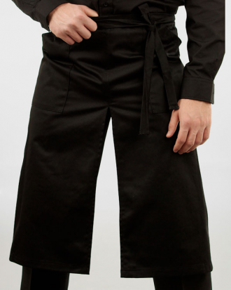 Ποδιά μέσης μαύρη με σκίσιμο στη μέση, ζώνη και τετράγωνες τσέπες στα πλαϊνά,Syracuse 5012.24, ΜΑΥΡΟ