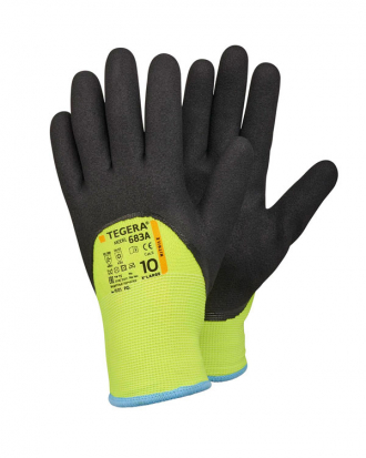 Γάντια ψύχους συνθετικά σε μαύρο και κίτρινο φωσφοριζέ χρώμα, με απωθητικό σχεδιασμό για νερό και έλαια της Ejendals, TEGERA® 683, ΜΑΥΡΟ/ΚΙΤΡΙΝΟ ΦΩΣΦ.