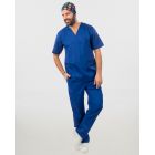 Unisex σετ (Scrub) μπλούζα με λαιμό βε και παντελόνι με ελαστική μέση και 3 τσέπες σε μπλε ρουα χρώμα,KENKO